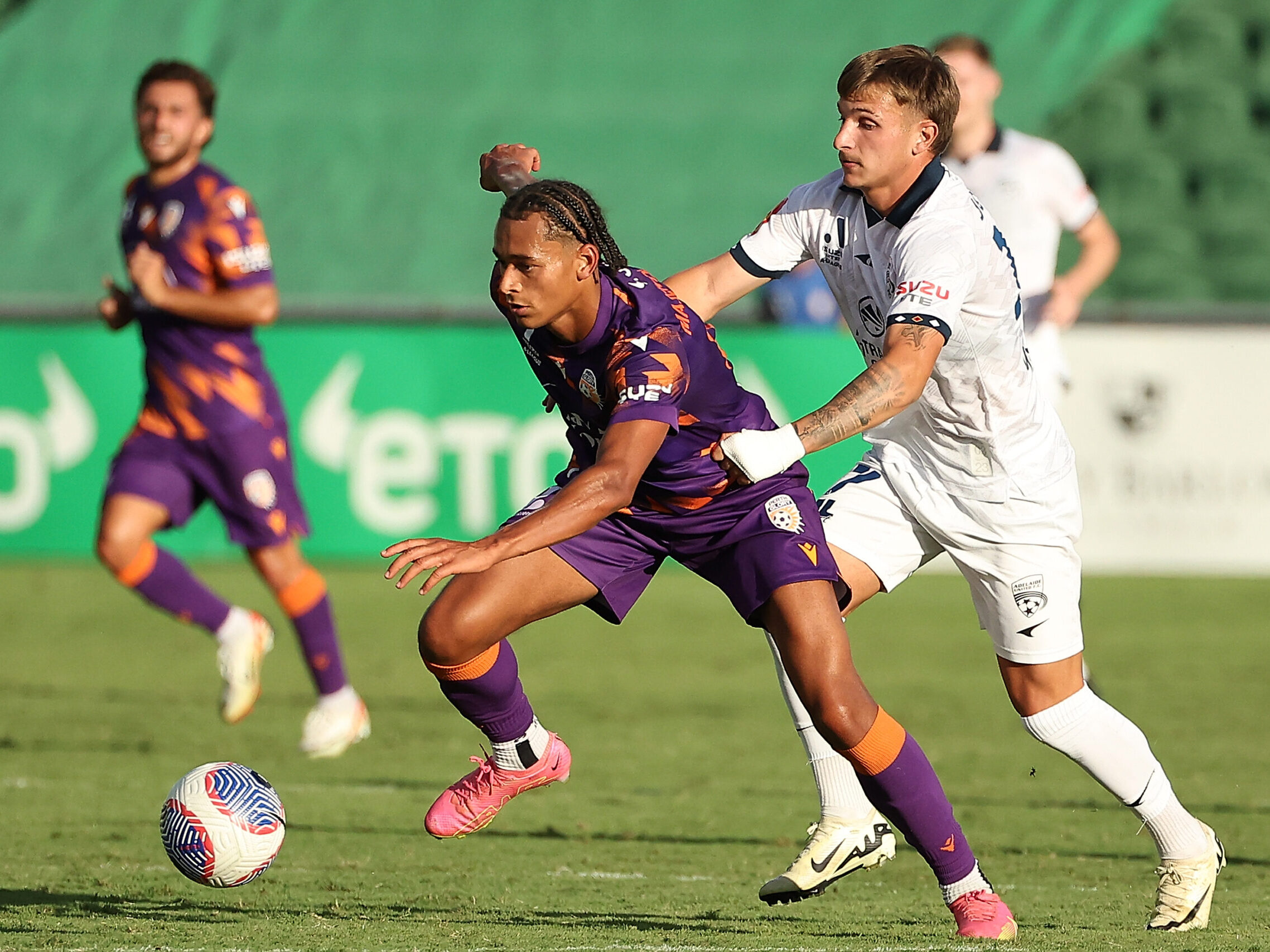 PERTH, AUSTRALIA - APRIL 07: Kaelan Majekodunmi of the Glory in action during the A-League Men round 23 match between Perth Glory and Adelaide United at HBF Park, on April 07, 2024, in Perth, Australia. 