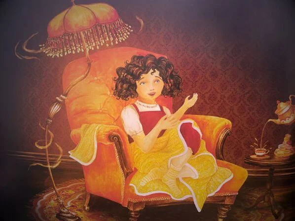 Illustration on a girl in a chair by Charlotte Lane featured in the HOUSE book